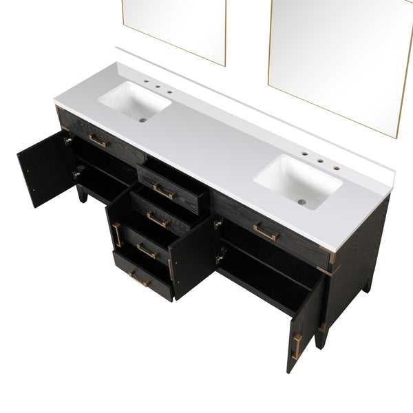 English Elm Black Oak Double Bath Vanity With White Quartz Top, 36" Mirrors, Ample Storage & Soft-Close Features B2731S02156