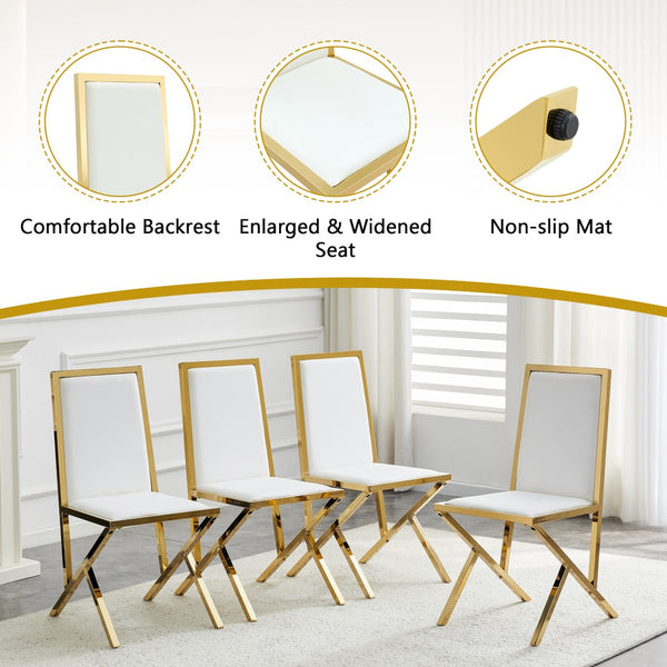 English Elm Table and Chair Set 7 Piece Round Walnut Mdf Industrial Dining with Pu Seats Transparent,White+Gold W1151S04792