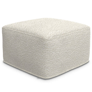 English Elm Chantal Ivory Bouclé Square Pouf Ottoman — 24" x 24" x 14" Lightweight Footrest Seat, Cozy Décor Accent B136P252623