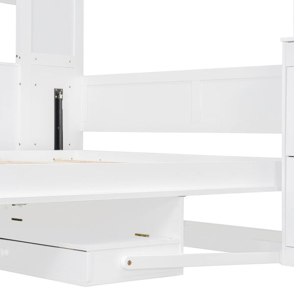 English Elm Queen Murphy Bed with Integrated Desk Cabinet Storage Wall Unit for Home Office White LP000739AAK