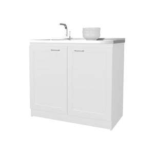 English Elm Fm Furniture Haivana White Melamine Utility Sink Cabinet with Organized Storage Shelf B128S00054