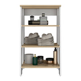 English Elm Linen Cabinet Jenne, Four Open Shelves, Light Oak / White Finish