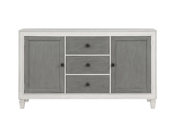 English Elm Katia Rustic Gray & Weathered White Server with 3 Drawers, 2 Doors, Adjustable Shelves, 1" Top Durable Finish B2726P268907