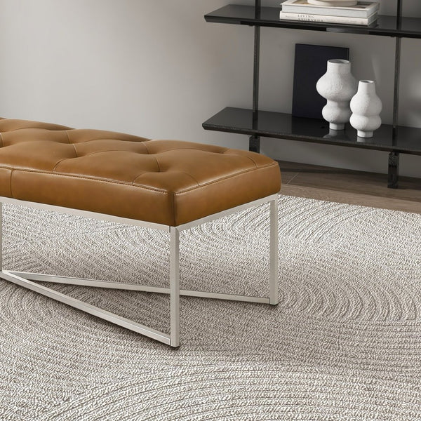 English Elm Harper Full-grain Leather Tufted Bench with Metal Base for Bedroom or Entryway B183P255200