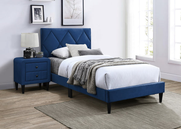 English Elm Twin Velvet Upholstered Bed with Adjustable Headboard, Diamond Tufted Design & 12-Slat Support System Navy Blue 46 L x 29 W x 6 H B011P190164