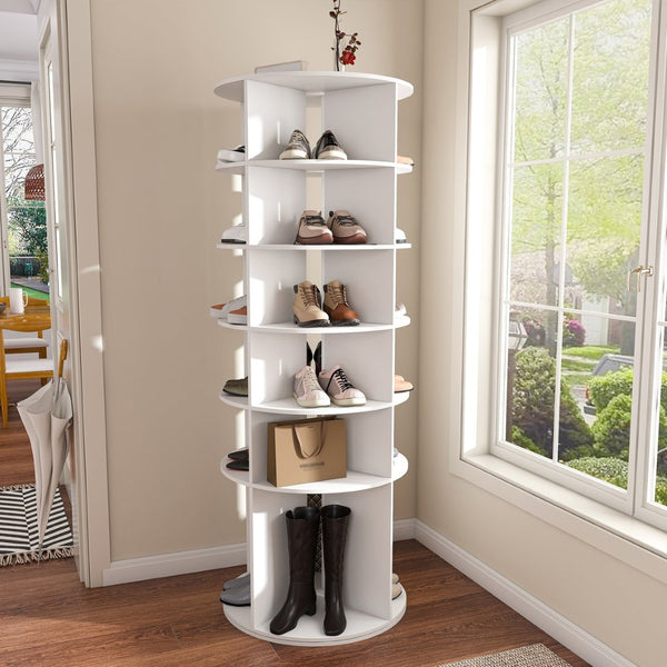 English Elm Rotating Shoe Rack Tower - 6-Tier 360° Spinning Organizer For 24 Pairs, Space-Saving Design, White W2699P270163-GIGA