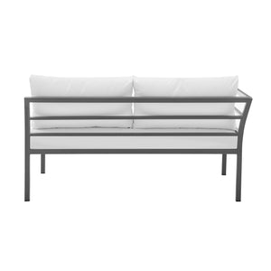 English Elm Sunnyside Outdoor 5-Piece Conversation Set Seats 6 with Waterproof Cushions, UV-Resistant Steel Frame and Slatted Coffee Table White B365S00105