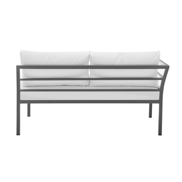 English Elm Sunnyside Outdoor 5-Piece Conversation Set Seats 6 with Waterproof Cushions, UV-Resistant Steel Frame and Slatted Coffee Table White B365S00105