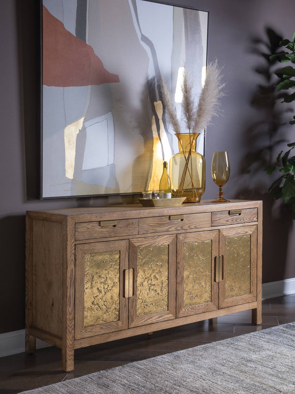 Lexington Barnaby Buffet Solid Oak Sideboard with Champagne Bronze Hardware and Felt Lined Drawers 2380-852