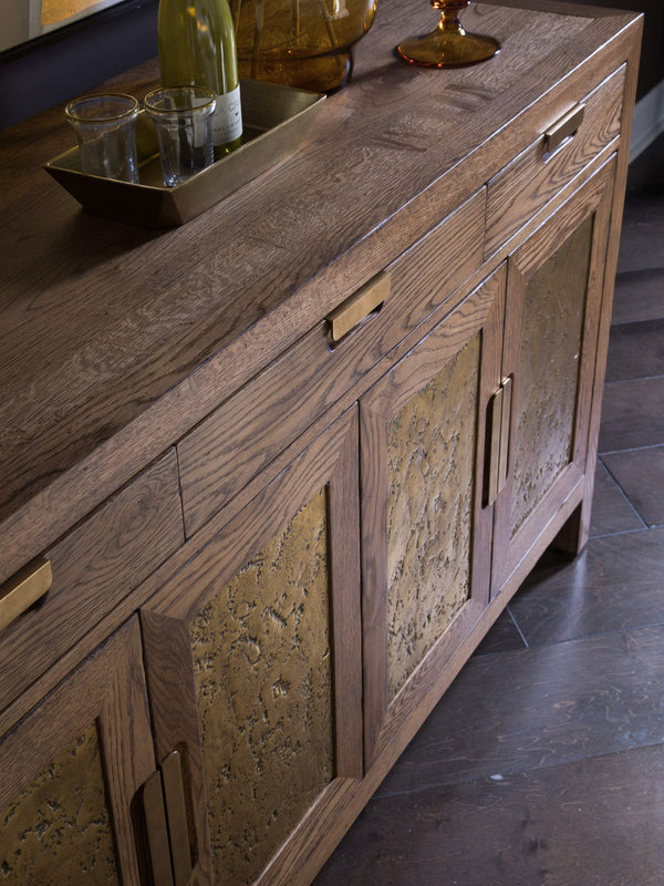 Lexington Barnaby Buffet Solid Oak Sideboard with Champagne Bronze Hardware and Felt Lined Drawers 2380-852