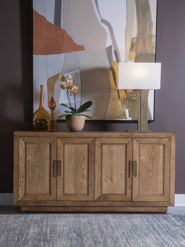 Lexington Barnaby Solid White Oak Media Console with Antique Finish and Bronze Inlay Accents 2380-907