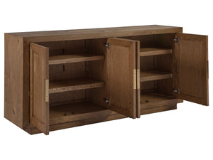 Lexington Barnaby Solid White Oak Media Console with Antique Finish and Bronze Inlay Accents 2380-907