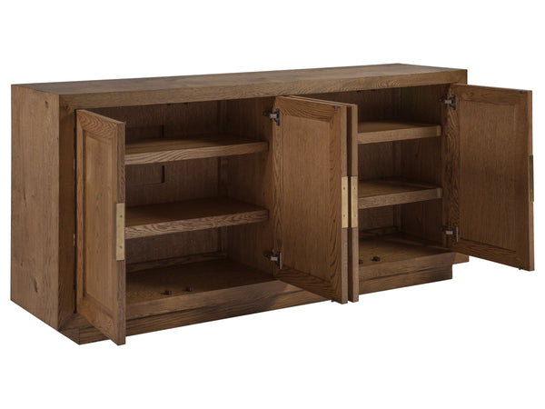 Lexington Barnaby Solid White Oak Media Console with Antique Finish and Bronze Inlay Accents 2380-907