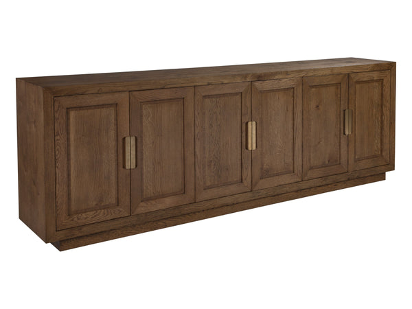 Lexington Barnaby Solid White Oak Media Console with Brass Hardware and Distressed Finish 2380-908