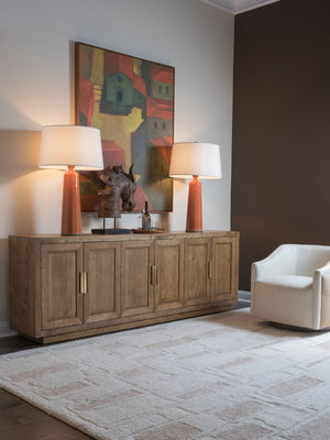 Lexington Barnaby Solid White Oak Media Console with Brass Hardware and Distressed Finish 2380-908