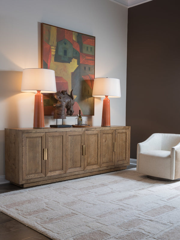 Lexington Barnaby Solid White Oak Media Console with Brass Hardware and Distressed Finish 2380-908