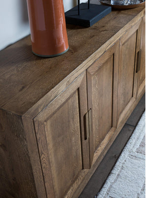 Lexington Barnaby Solid White Oak Media Console with Brass Hardware and Distressed Finish 2380-908