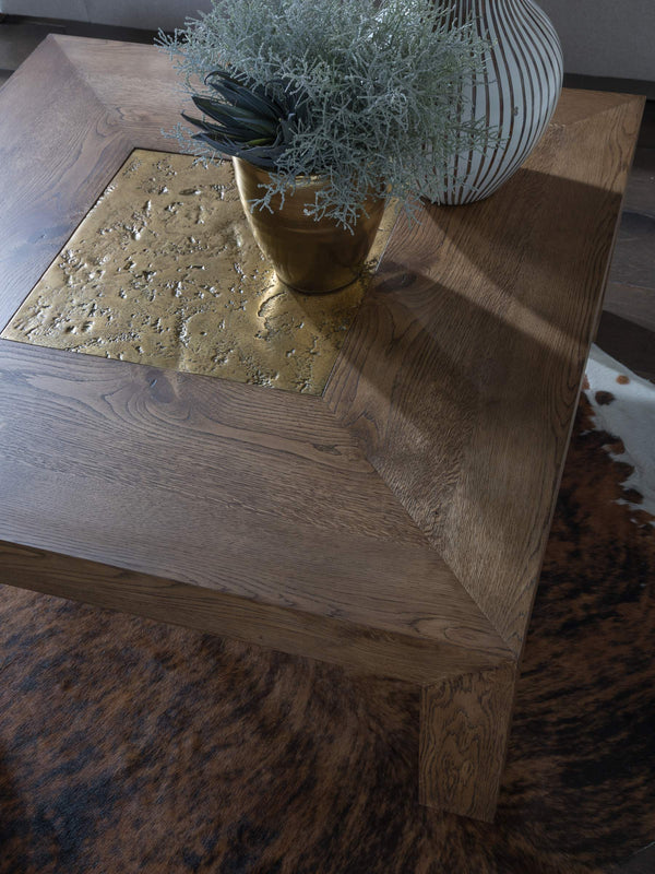 Lexington Barnaby Solid White Oak Cocktail Table with Antiqued Bronze Inlays for Living Rooms 2380-947