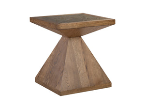 Lexington Barnaby Solid Oak Square End Table Antique Distressed Finish Champagne Bronze Accents 2380-957