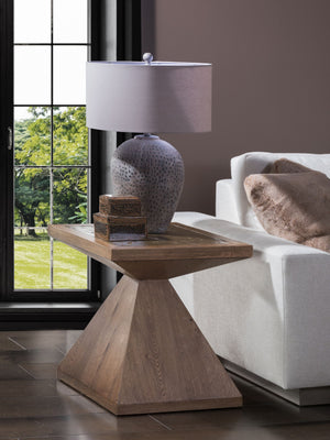 Lexington Barnaby Solid Oak Square End Table Antique Distressed Finish Champagne Bronze Accents 2380-957