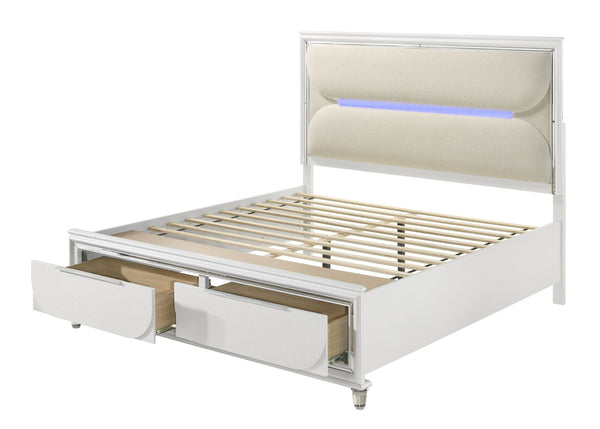 English Elm Tarian Boucle Upholstered Eastern King Bed with Led Lighting and Storage Footboard B2756S00045