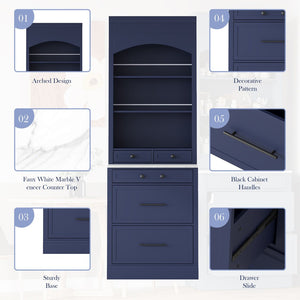 English Elm Topmax 83.7" Blue Kitchen Pantry With Faux Marble Top, 5 Drawers, Adjustable Shelf N717P221575C-GIGA