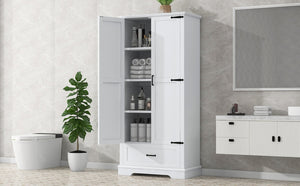 English Elm Tall Bathroom Storage Cabinet — Slim 72.64" White MDF Organizer with 2 Doors, Drawer, Adjustable Shelves, Anti-Tip WF326355AAK