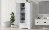 English Elm Tall Bathroom Storage Cabinet, Cabinet With Two Doors and One Drawer, Adjustable Shelf, Mdf Board, White