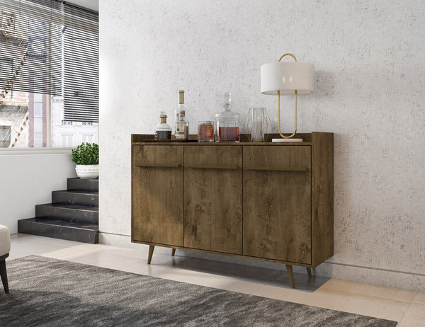 English Elm Bradley 54" Sideboard with Soft-Close Doors, Dip-Style Top, Concealed Shelves for Media Storage Rustic Brown B365P398253