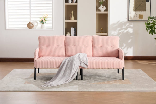 English Elm United We Win Corduroy Loveseat Plush Ergonomic Sofa with Spring Support Metal Legs Pink W1568P410044