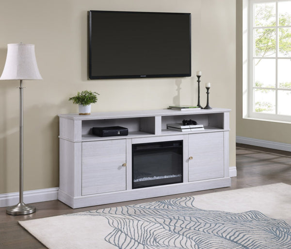 English Elm Tropea 58 Inch Open Shelf Media Console with Oak Finish and Cord Management B2749P413261