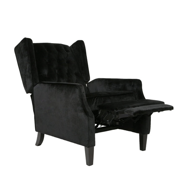 English Elm Christopher Knight Home® - Pushback Mid Century Wingback Recliner Chair with Rivet Trim, Upholstered Fabric Accent Seat for Living Room Black 63486.00NVLTBLK