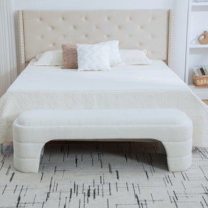 English Elm 64.96"wide Boucle Upholstered Armless Bench Textural Seat for Bedroom Entryway White W3189P445987