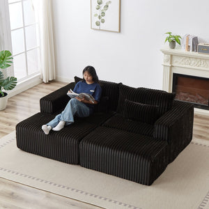 English Elm 87" Oversized Sectional Lounge Chaise - Cloud-Like Comfort In Stylish Black Corduroy With Footstools W834S00333