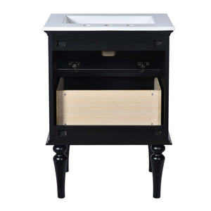 English Elm 24'' French-Style Bathroom Vanity with Ceramic Sink, Black Long Legs, 2 Drawers, Moisture-Resistant Elegance N710P195621B