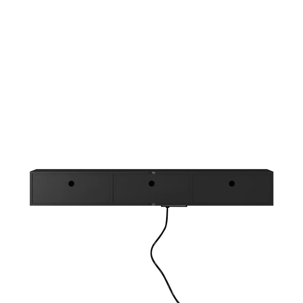 English Elm Floating Wall TV Stand with LED Touch Light, High-Gloss Black Cabinet, 3 Plugs 2 USB Ports, Cord Management W1321P176417