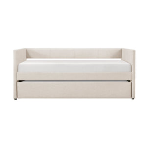 English Elm 1pc Trudy Daybed with Trundle Upholstered Fabric Modern Wooden Frame Versatile Guest Sofa Bed Beige 82.5 L x 33 W x 6.5 H B011P256686