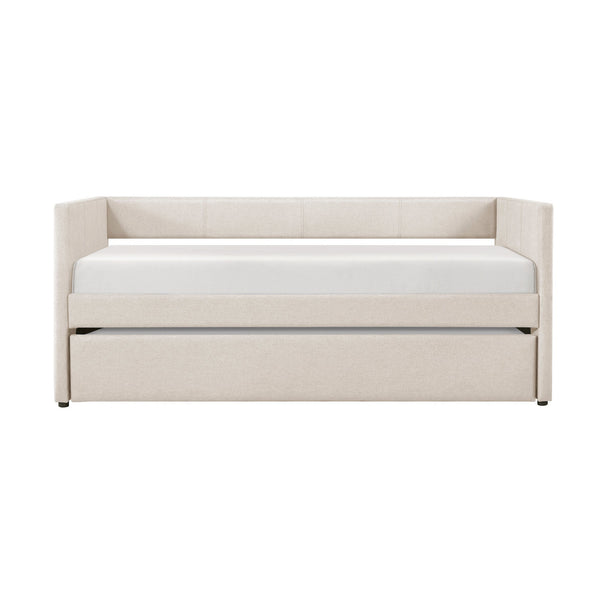 English Elm 1pc Trudy Daybed with Trundle Upholstered Fabric Modern Wooden Frame Versatile Guest Sofa Bed Beige 82.5 L x 33 W x 6.5 H B011P256686