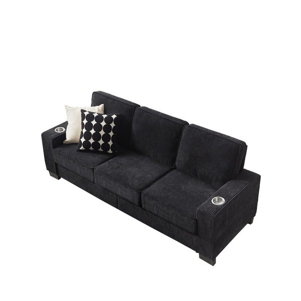 English Elm 83.86"Corduroy comfy sofa with resilient sponge & spring cushions, stylish modern 3-seater for living spaces Black W1359P215065