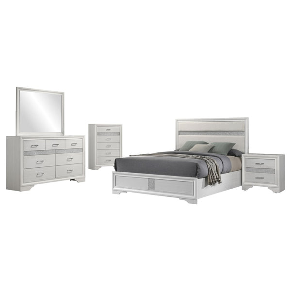 English Elm Randall Glam Eastern King Bedroom Set White Lacquer Crystal Hardware Tufted Bed B062S01788