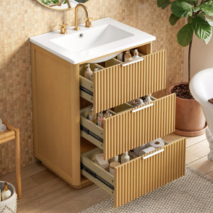 English Elm 24'' Vintage Bathroom Vanity with Ceramic Sink Soft Close Drawers Open Shelf N710P411251P