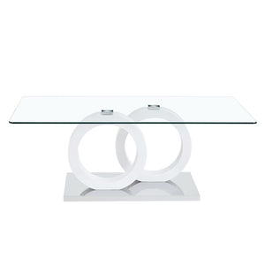 English Elm Contemporary Glass Top Coffee Table with Dual Circle White Mdf Base for Living Room W3875P397147
