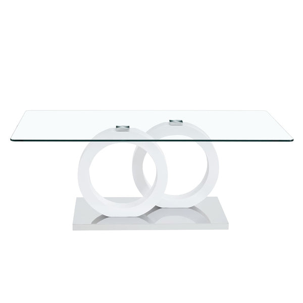 English Elm Contemporary Glass Top Coffee Table with Dual Circle White Mdf Base for Living Room W3875P397147