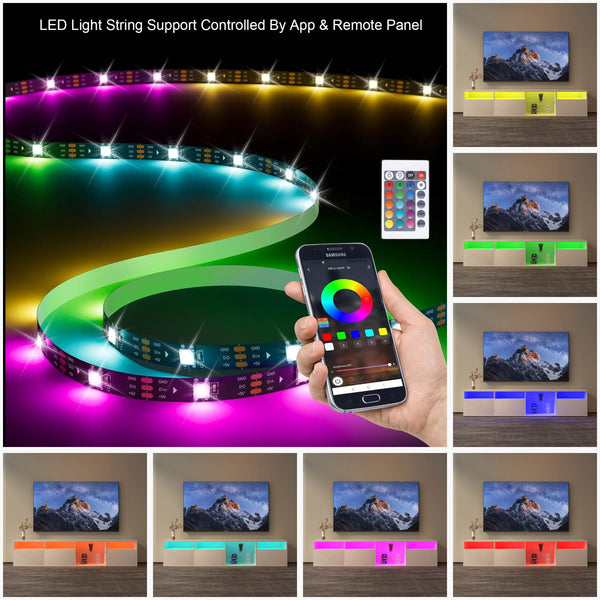 English Elm TV Console Tempered Glass TV Stand 82.6" LED RGB 31 Modes, Storage Cabinets, 2 AC+2 USB Ports W1701P194965