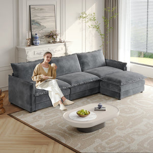 English Elm Corduroy 3-Seater Oversized L-Shaped Couch With Movable Footrest For Ultimate Comfort & Style W834S00431