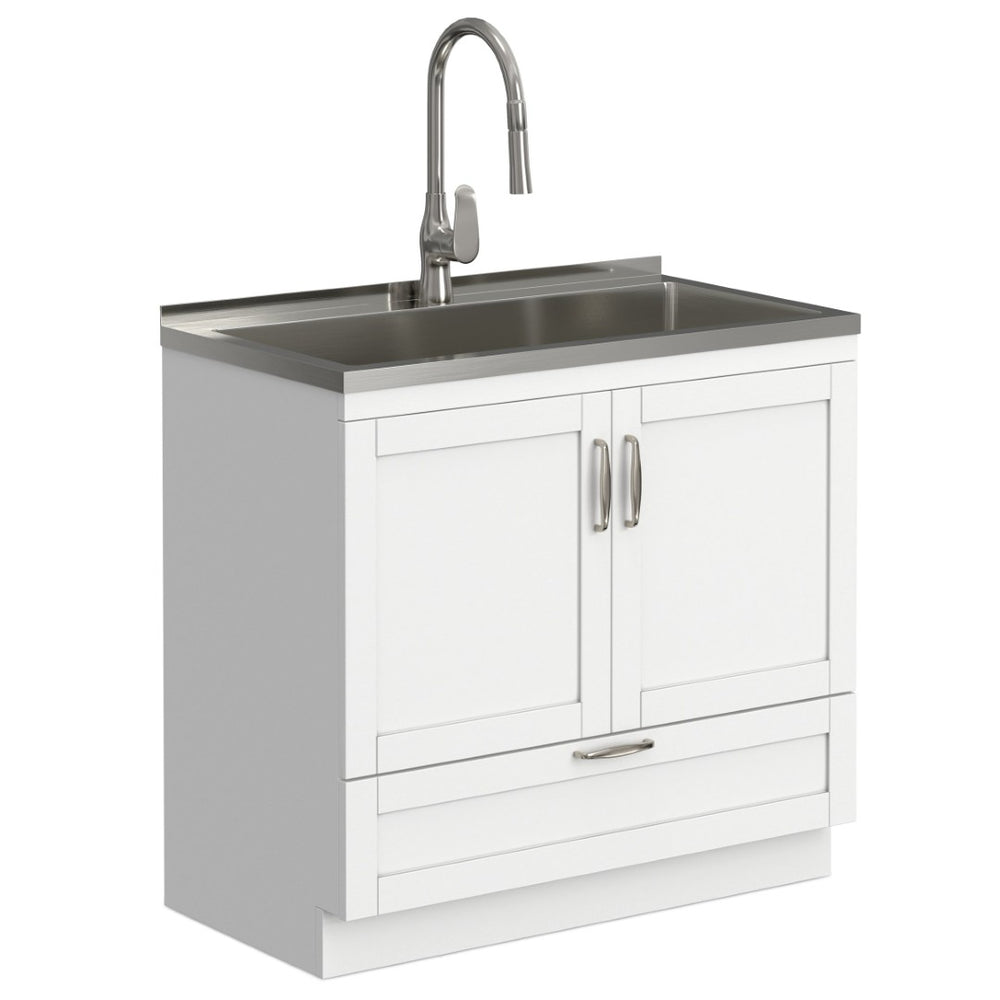 English Elm Hennessy Shaker Cabinet Utility Sink Stainless Steel Basin Laundry Room Setup B136P427209