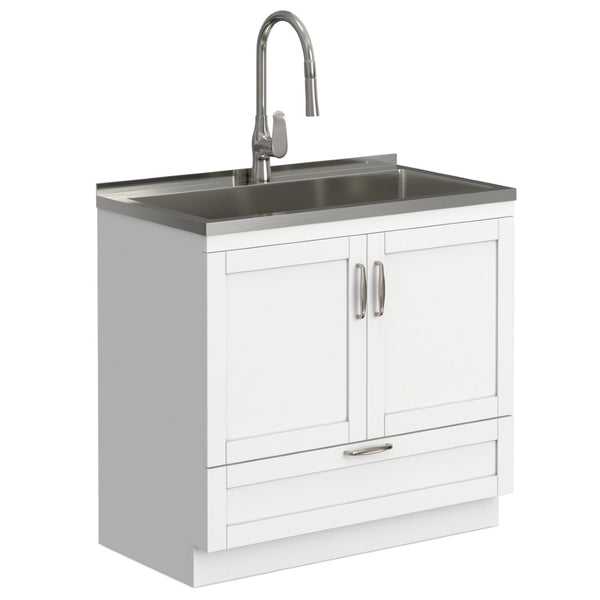 English Elm Hennessy Shaker Cabinet Utility Sink Stainless Steel Basin Laundry Room Setup B136P427209