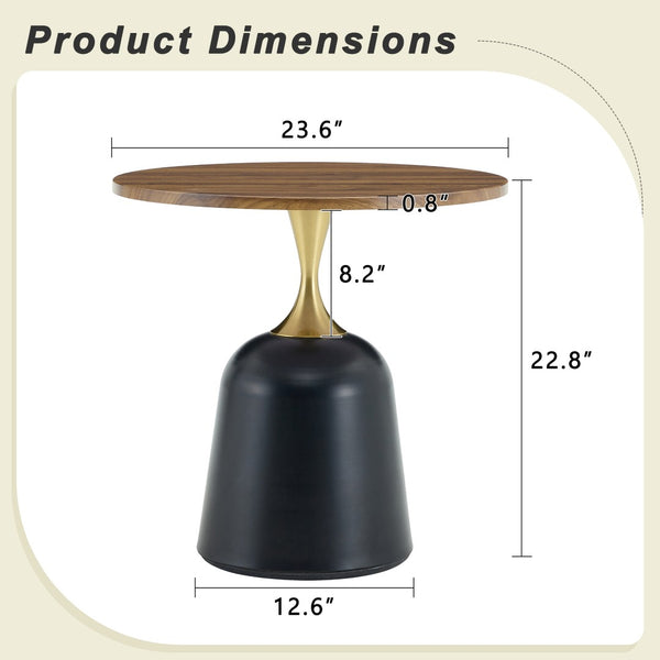 English Elm 23.6 Inch Round Side Table with Metal Base Warm Grain Top for Living Room or Office Walnut W2920P407665