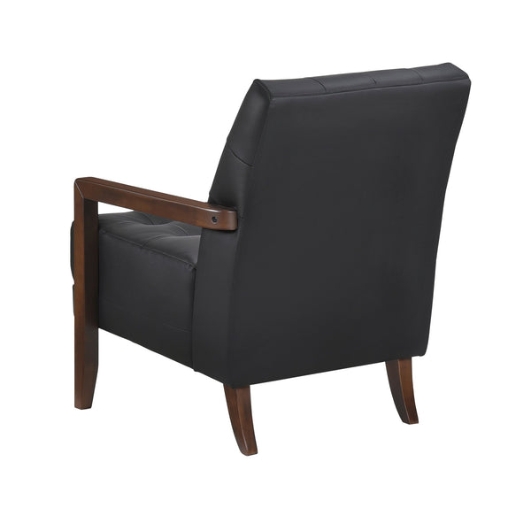 English Elm Modern Tufted Leather Accent Chair with Walnut Wood Frame, Upholstered Seat, Compact Stylish Design Black 28 L x 21 W x 25.75 H B011P271922
