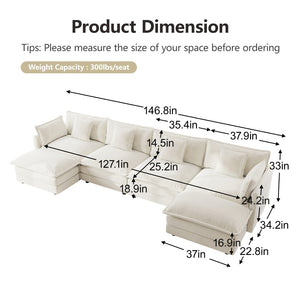 English Elm Comfort Modular U-shape Sectional Sofa White Chenille with Reversible Chaise and Ottomans W714S00564